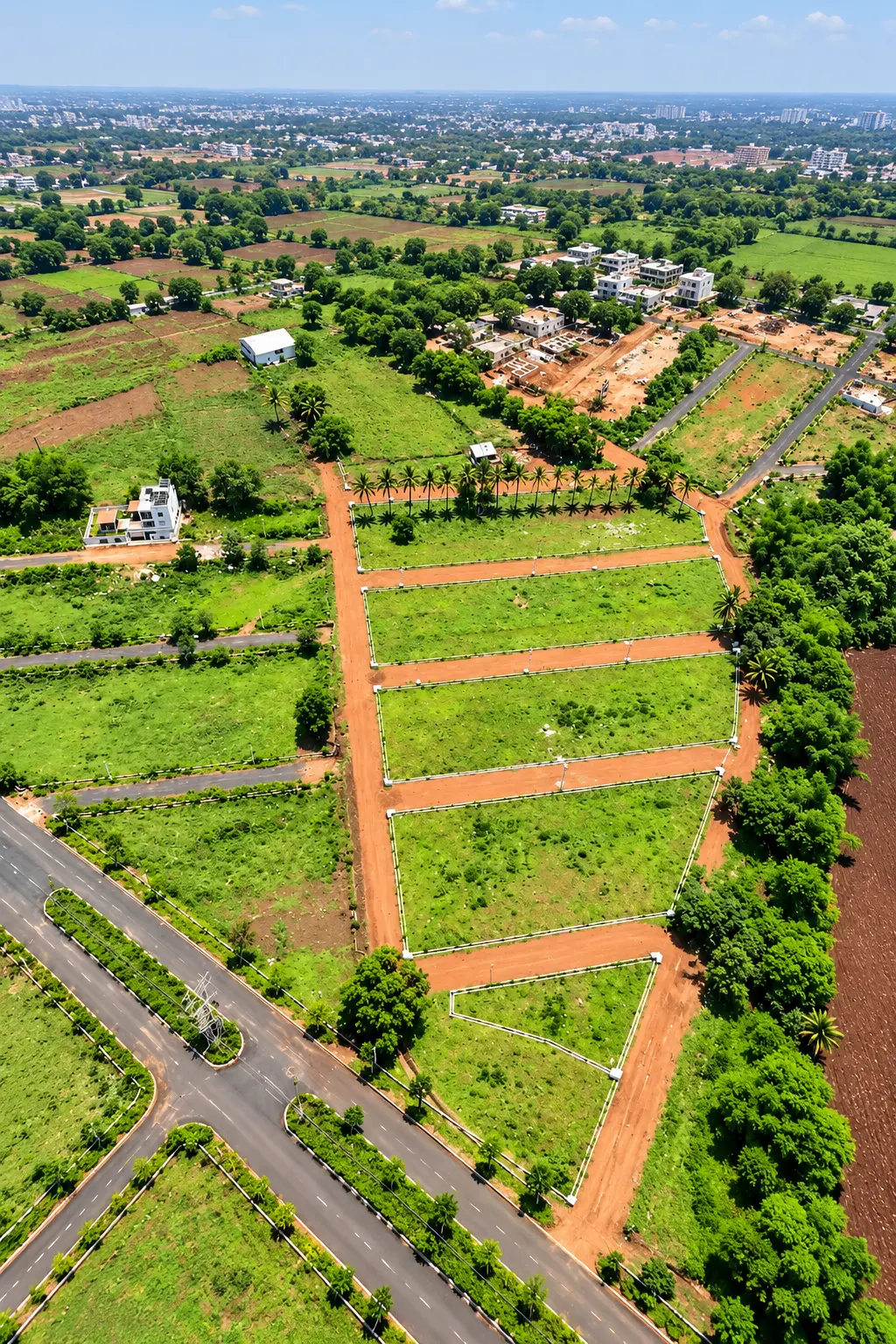 Aerial view of a planned residential layout in Karnataka
